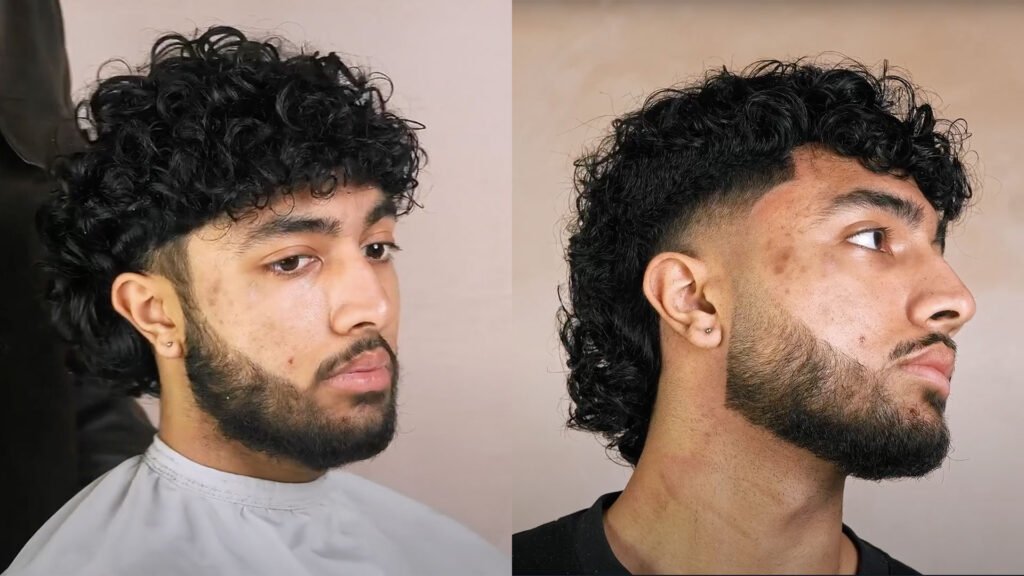 Curly tapered mullet